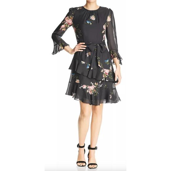 Joie Women's Ruffle Navy Sleeve Floral-Print Silk Kayane Dress Size‎ 2 Chiffon - Picture 5 of 5